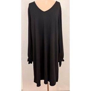 GILLI Womens V-Neck Long Sleeve A-Line Midi Dress Black Size 1X